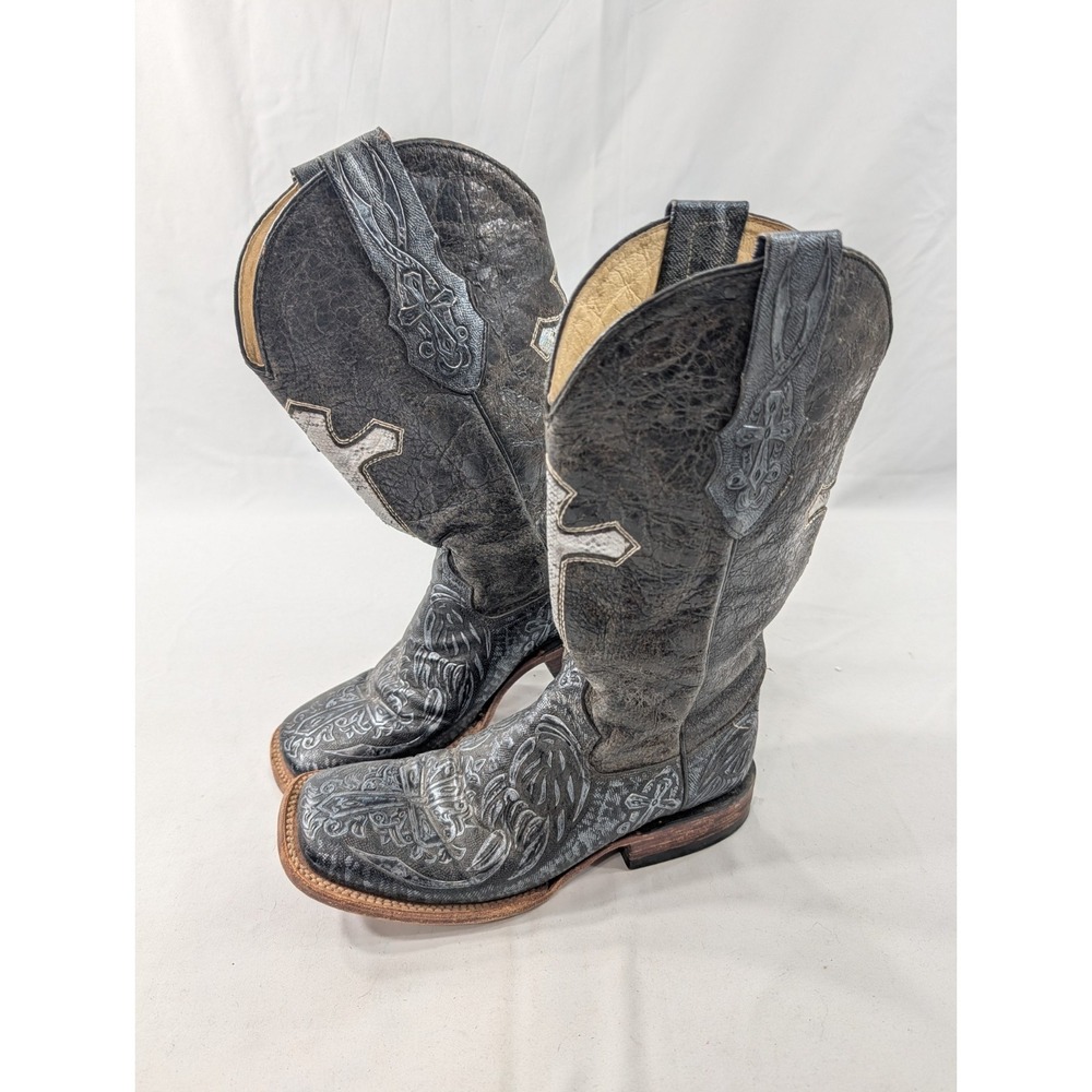 MENS FERRINI COWBOY SQUARE TOE Affliction Style Cross Square Toe BOOTS SIZE 8